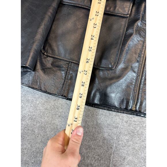 VINTAGE Phase Two Leather Jacket Womens Large Black Full Zip Bomber Moto Biker - Picture 4 of 6